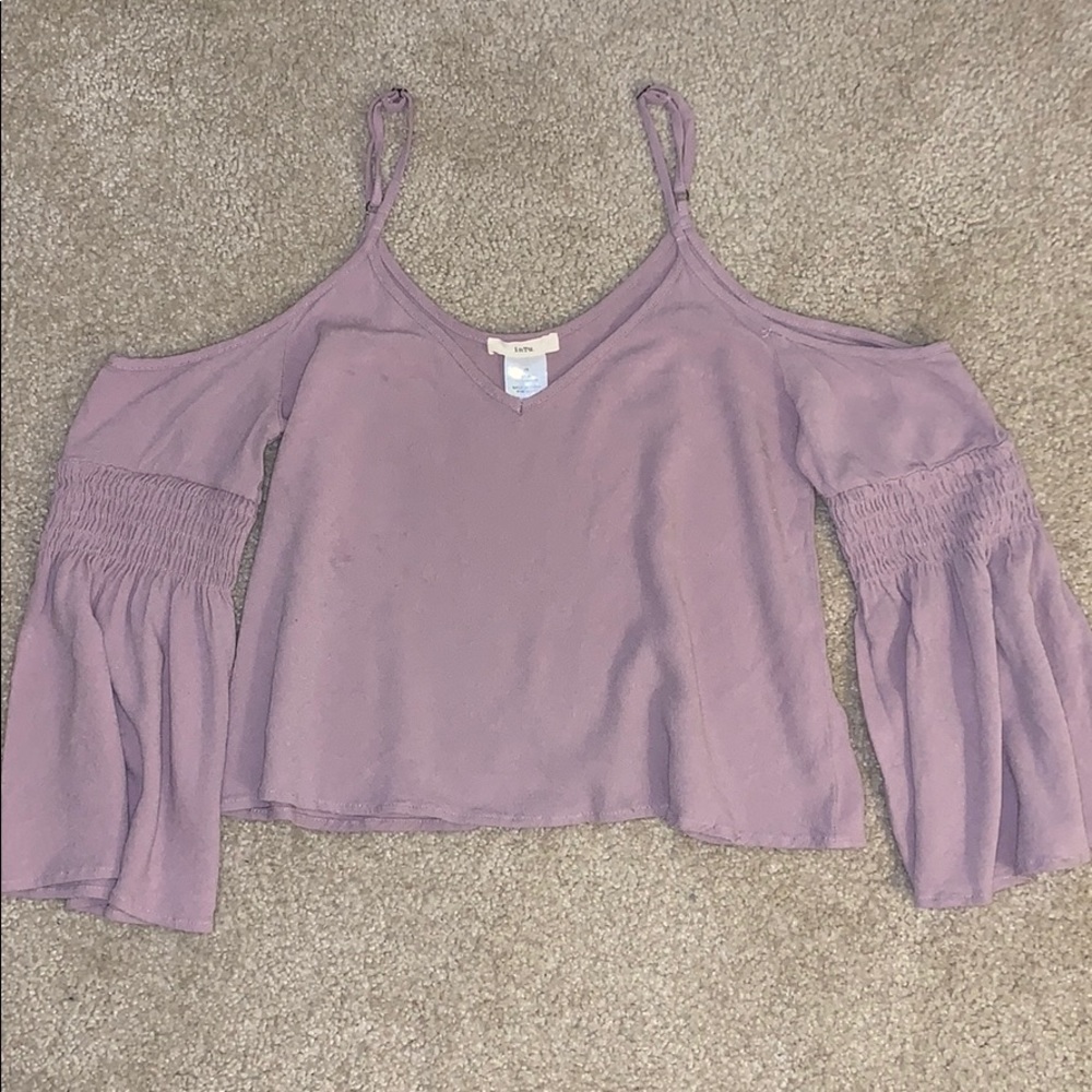 long sleeve shirt with cut outs on shoulder